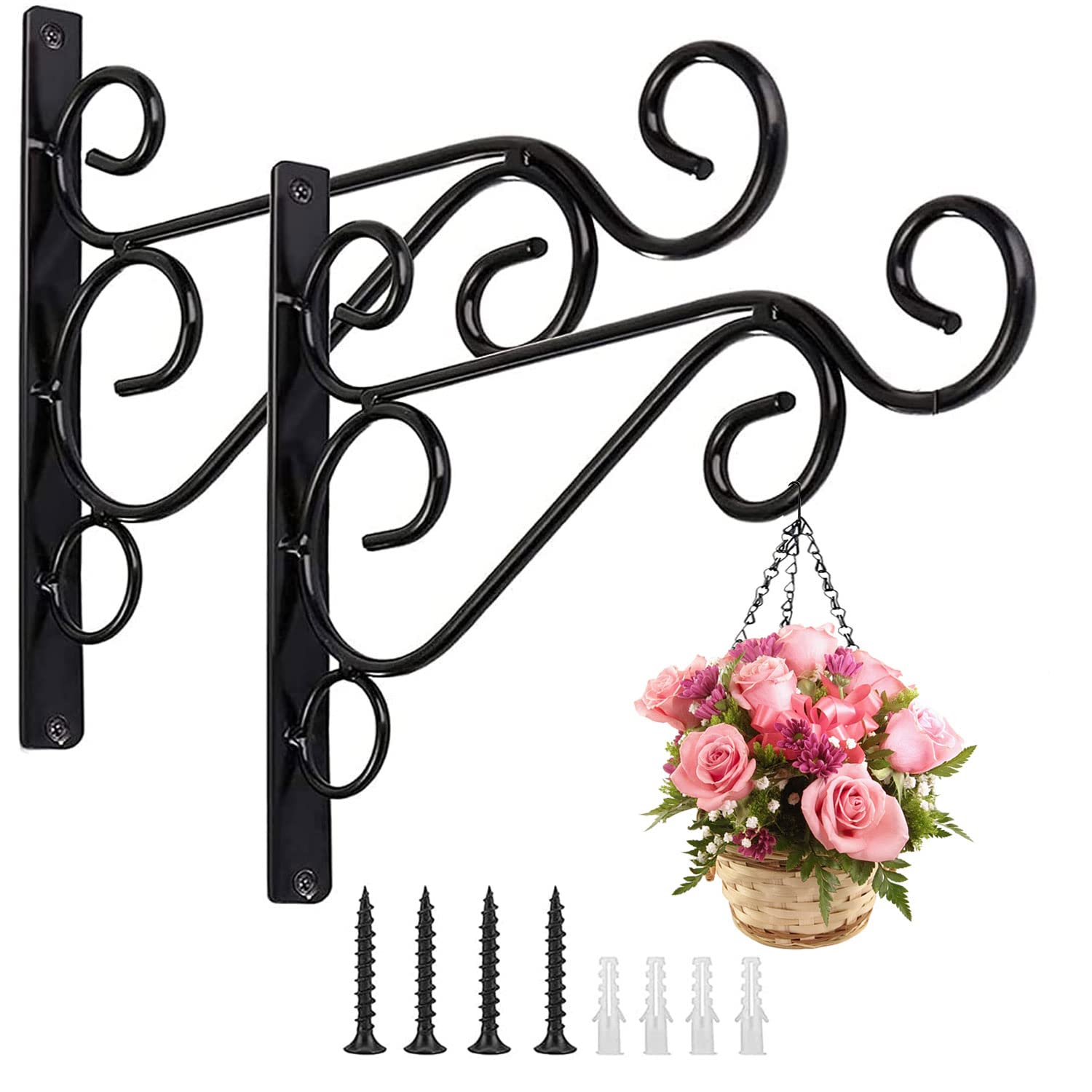 TSKDKIT Wall Brackets for Hanging Baskets Garden Hooks Outdoor Plant Hangers Metal Hanging Brackets Hooks for Plant Baskets, Bird Feeder, Lantern, Fence etc