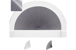 SEEYE Arch Window Blackout Shades, Pleated Fabric Blind (Radius: 24'') Half Circle Cellular Cordless Semicircular Blinds with No Tools, Half-Round Shade Easy to Cut and Install, Dark Gray-White
