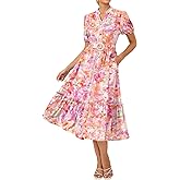 GRACE KARIN Womens Summer Floral Maxi Dress 2026 Casual Puff Short Sleeve Shirt Dress Boho Flowy Dresses with Pockets & Belt