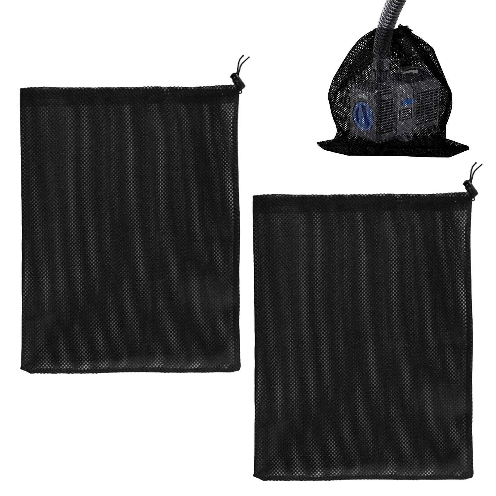 Zueyen 2 Pack Pump Filter Mesh Bag,Pond Pump Barrier Bag with Drawstring,Pond Fish Pond Filter Mesh Bag,Household Water Pump Pond Filter Accessories (31 * 41cm,Black)