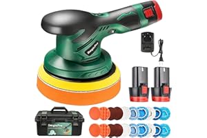 DMGICPRO Cordless Car Buffer Polisher,Portable Wireless Buffer Polisher Kit with 2PCS 2600mAh Rechargeable Battery,Extra 20PCS Attachments with Waterproof Toolbox,6 Variable Speed Used for Car Detailing
