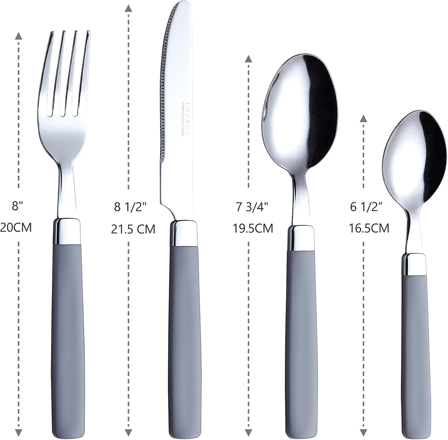 EXZACT Cutlery Set 16pcs Stainless Steel - Coloured Handles - 4 x Forks, 4 x Knives, 4 x Table Spoons, 4 x Tea Spoons - WF23 Grey - Image 3