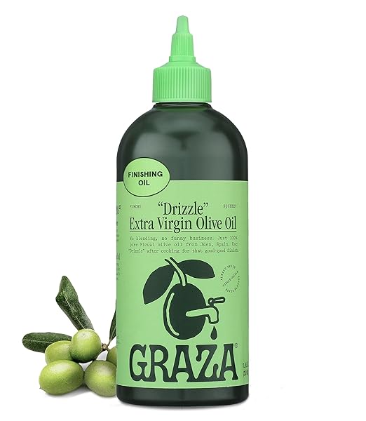GRAZA DRIZZLE EXTRA VIRGIN OLIVE OIL, FINISHING OIL – HIGH POLYPHENOL EARLY HARVEST EVOO FINISHING OIL IN A SQUEEZE BOTTLE – SINGLE FARM OLIVES FROM SPAIN – 11.8 FL OZ (350ML)