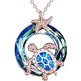 POTOPYY S925 Sterling Silver Crystal Sea Turtle Necklace Turtle Gifts for Women, 18+2 Inch