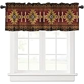 wlsgdsg Brown Aztec Kitchen Valance Curtain Brown Old Vintage Rustic Primitive Southwest Nation Navajo Tribe Window Treatment Valances Curtains for Living Room Bedroom，54x18Inch 1P
