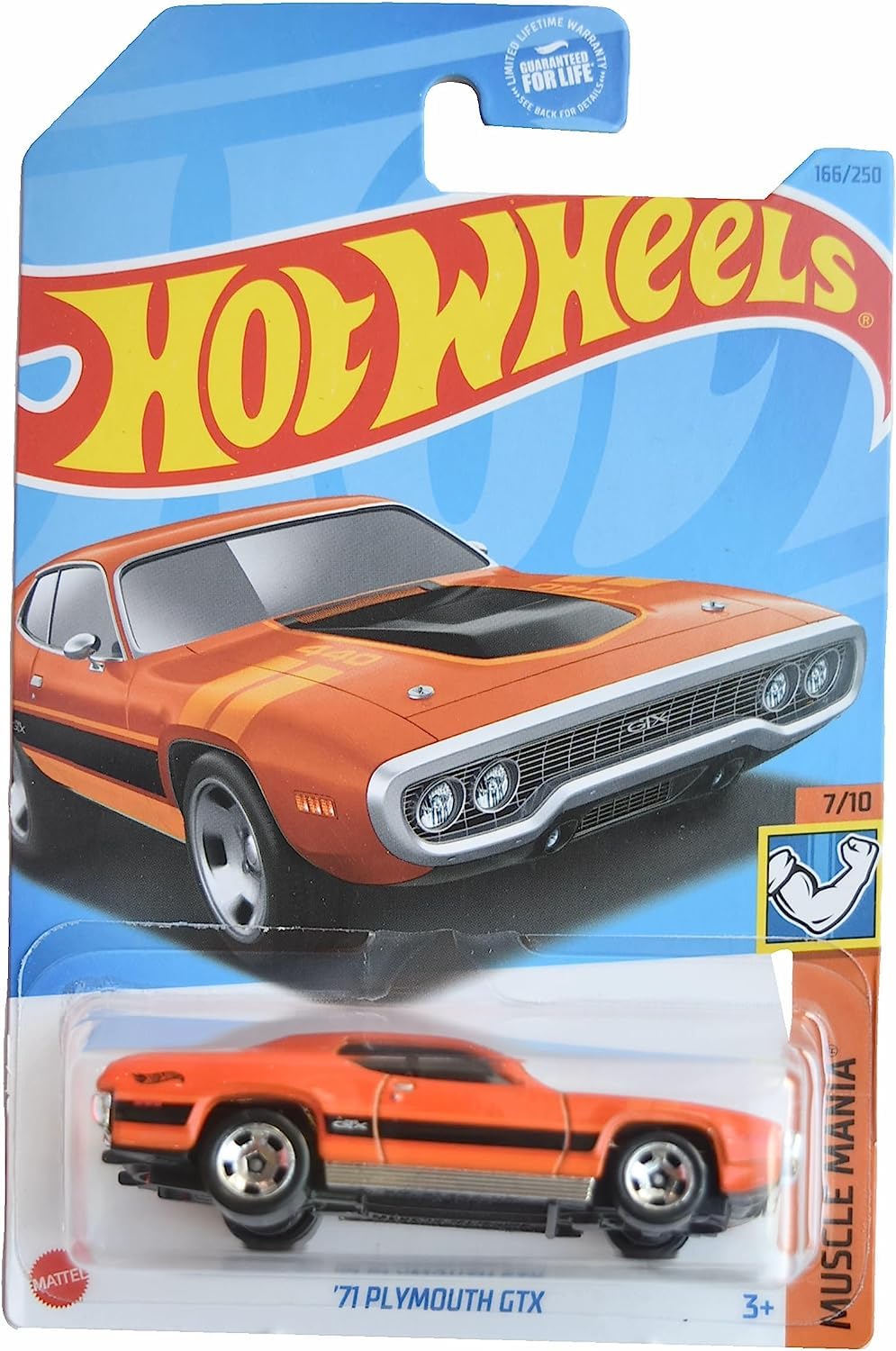 Hot Wheels 1971 Plymouth GTX Muscle Car Diecast Car, Orange, 1:64 Scale, 4x6x1 Inches, Unisex, Ages 3+