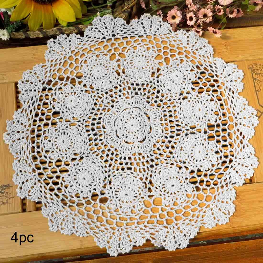kilofly Crochet Cotton Lace Table Placemats Doilies Value Pack, 4pc, Rosary, White, 19.6 inch