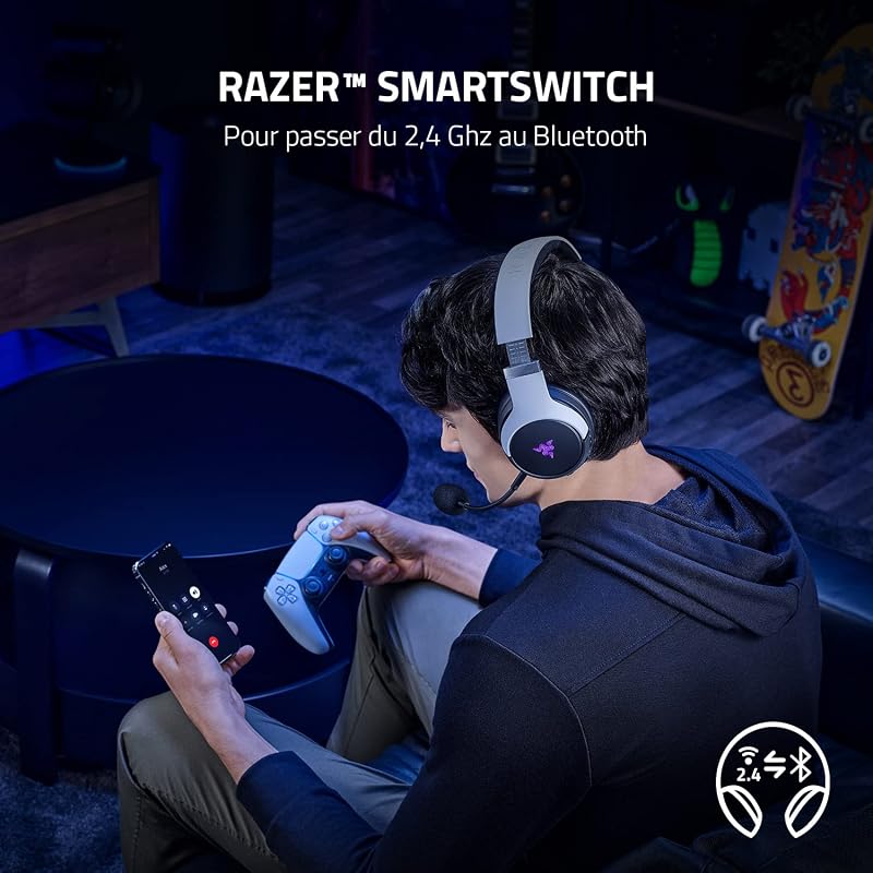 Kaira Pro - Casque Gaming Premium sans Fil pour PlayStation 5 avec Haptique HyperSense (Haut-parleurs de 50mm, Microphone Détachable Cardioïde Hyperclear, SmartSwitch, RGB Chroma) Noir-Blanc