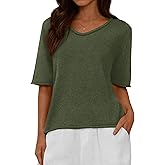 BTFBM Sweaters for Women 2026 Summer Oversized Half Short Sleeve Knitted Pullover V Neck‌ Casual Loose Fit Spring Tops