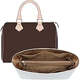 OAikor Purse Organizer Insert Compatible with lv Speedy 25/Monogram Bags and More, Light Waterproof Dupont Paper Bag Insert Shaper Protector for Women Tote Handbags, 11 Pockets with Zip(White&Brown,M)