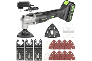 GALAX PRO Power Oscillating Tool, Cordless Oscillating Multi Tool 20V Lithium Ion with 2.0Ah Battery and Charger, 3pcs Blade and 10pcs Sanding Papers for Sanding, Grinding