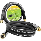Beitopamz Short Garden Hose 5 ft x 5/8 in Male to Female Heavy Duty Small Water Hose Extender Connector, Lightweight Rubber Hybrid Leader Hose, Leak-Free Connections, 3/4'' Brass Fittings, Black
