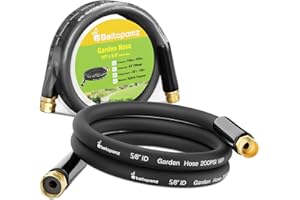 Beitopamz Short Garden Hose 5 ft x 5/8 in Male to Female Heavy Duty Small Water Hose Extender Connector, Lightweight Hybrid Hose, Solid Fittings Leakproof Rubber Leader Hose, Drinking Water Safe Black