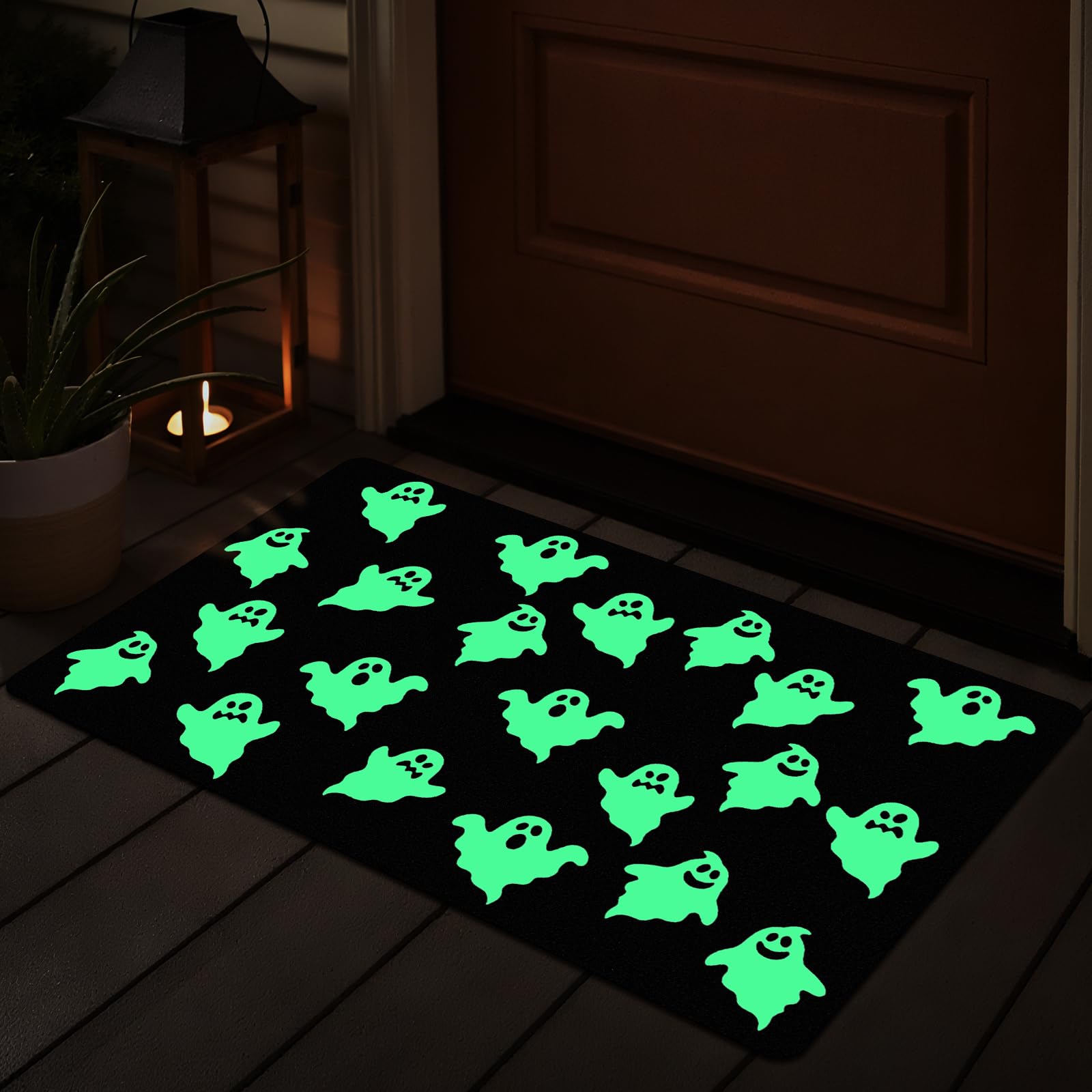 Photo 1 of Breling Halloween Door Mat Rug Glow in The Dark 18 x 30 Inch Cute Ghost Decorative Doormat Luminous Entrance Kitchen Rugs Indoor Outdoor Home Floor Front Mats for Home Kitchen Decor