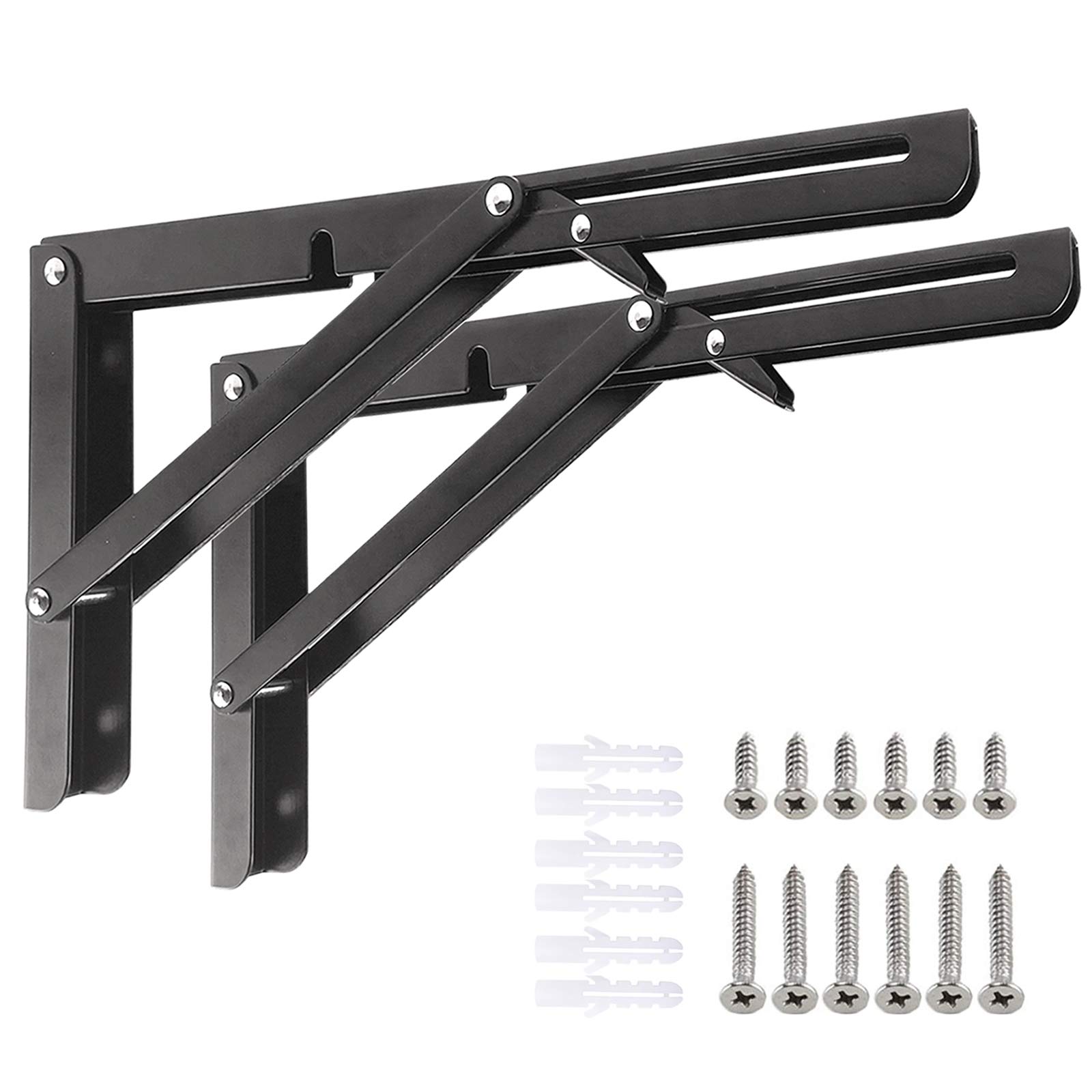 Folding Shelf Brackets 25cm, 2pcs Heavy Duty Metal Collapsible Shelf Brackets & Supports, Folding Brackets Wall Mounted Space Saving DIY Folding Hinge for Home, Kitchen, Office, Wall, Table