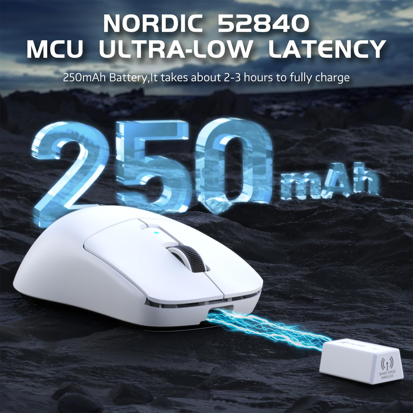 ATTACK SHARK R6 Gaming Mouse Wireless 2.4Ghz/Bluetooth/Type-C, PAW3950Max, 8K Polling Rate, 50 to 42,000 DPl Adjustable, Nordic 52480, 39g Super-lightweight Optical Mouse, for PC/Mac/Linux/Xbox-White