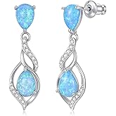 CiNily Opal Dangle Drop Stud Earrings for Women Teen, 14K White Gold | Rose Gold Plated Tear Pendant Studs Cubic Zircon Teardrop Earrings Opal Jewelry Gift for Wedding Christmas Birthday