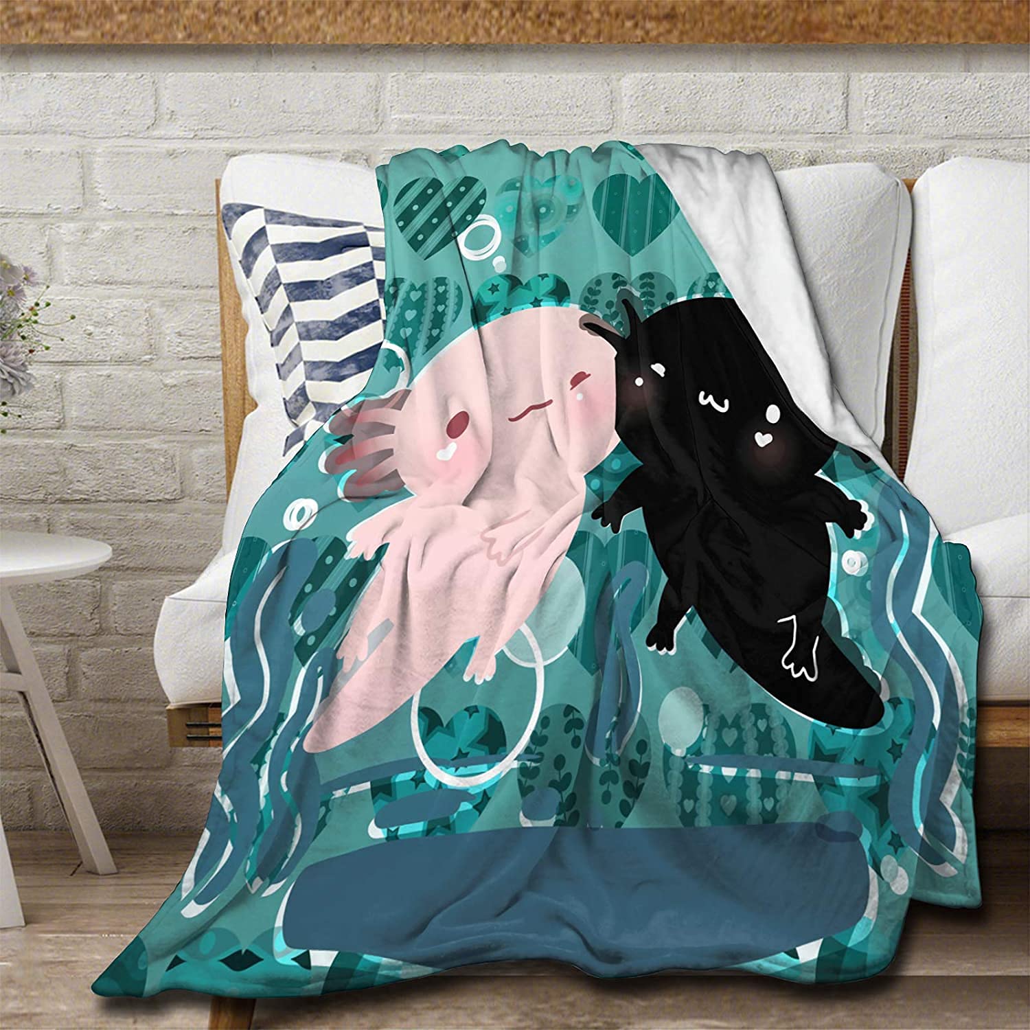 zoke Axolotl Flannel Blanket,Throw Soft Warm Fluffy Plush,Lightweight Microfiber for Bed Couch Chair Living Room (Cute Axolotl, 50x40 Inch for Kid)