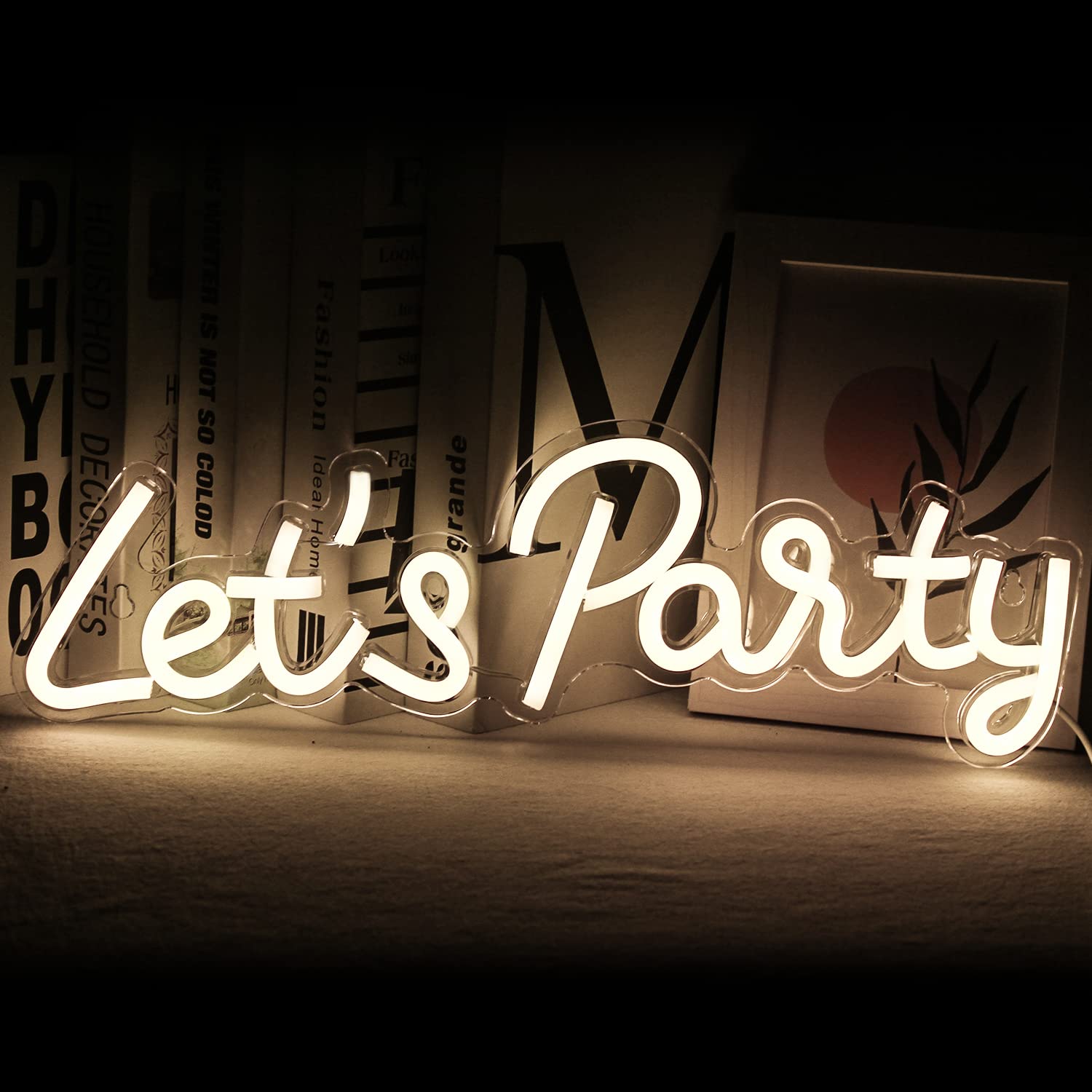 SIGNSHIP Let's Party Neon Sign Led Light for Wall Decoration,USB Neon Light Sign Warm White Letter Party Wall Decor for Christmas Birthday Party Wedding Engagement Party Graduation Party Gift