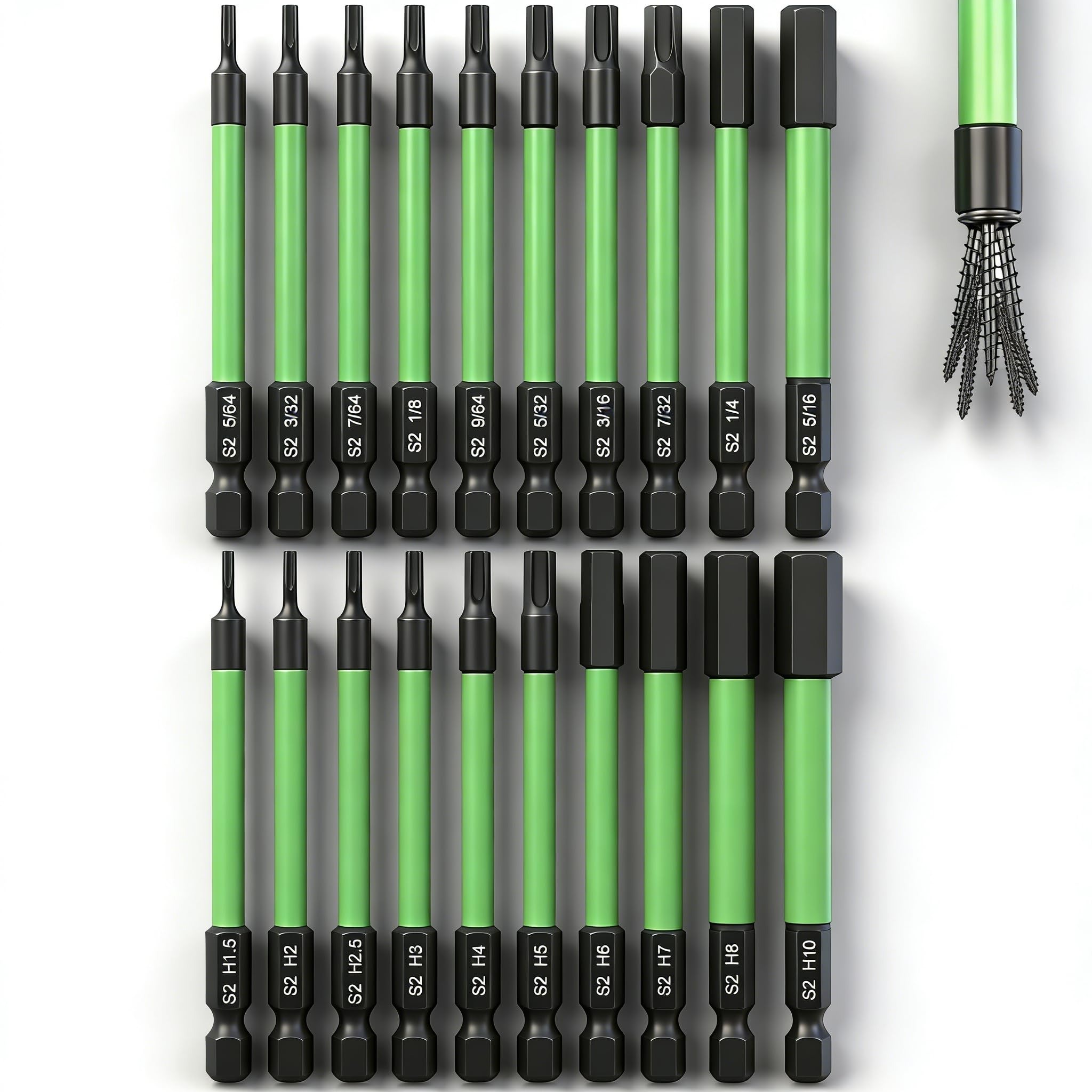 20PCS Impact Drill Allen Key Bit Set, 89mm Long Hex Bit Set Allen Key Screwdriver Set Metric Allen Key Drill Bit, Impact Driver Hex Head with 1/4 Inch Hexagon Shank(10pc Metric & 10pc SAE