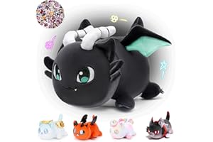 KOWSI 61-PCS 11-inches Dragon Cat Plush + 60-Sticker - Meemeows Popular Cat Plush Collection - 100% Polyester Plushie Pillow Embroidered - Soft Stuffed Animal Collectible (Dragon Cat)
