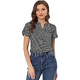 Allegra K Women's Polka Dots Print V Neck Short Sleeve Elegant Work Office Tops