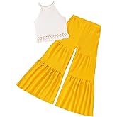 YOURUIKEY Girls Clothes 2 Piece Summer Outfit Crop Top for Kid Cami Sleeveless Bell Bottom Pants Tween Clothing Set Size 8-12