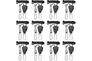 iPower GLROPEX6-A Horticulture 1/8 Inch 8-Feet Long Adjustable Heavy Duty Rope Clip Hanger 6-Pair, Reinforced Metal Internal Gears,150lbs Capacity, 6 Pairs, black