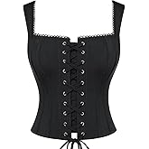 SCARLET DARKNESS Women's Overbust Corset Top Y2K Boned Lace-up Renaissance Pirate Goth Bustier Tops