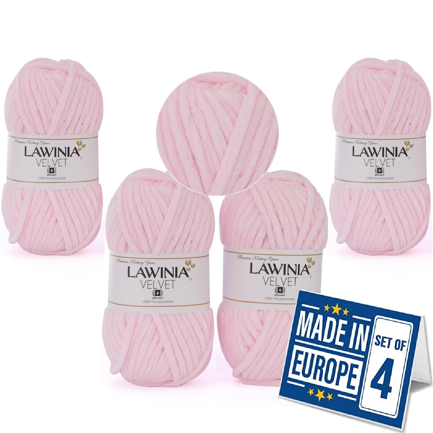 LAWINIA -Velvet Premium Soft Chenille Yarn Chunky, Velvet Yarn Crochet, Does NOT SHED, Plush Blanket Wool for Crochet, Thick Chunky Wool for Knitting, Pack of 4