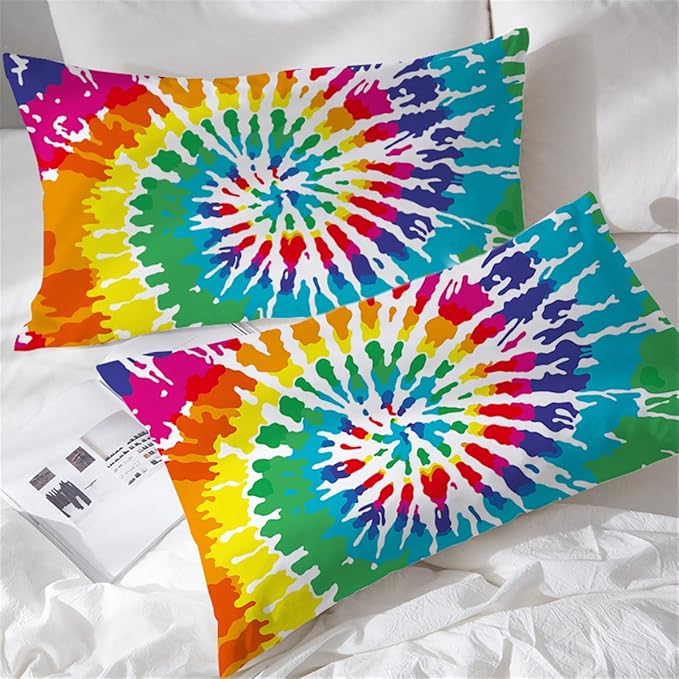 BlessLiving Rainbow Tie Dye Pillow Cases Colorful Tye Dye