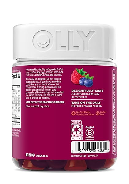 OLLY WOMEN’S DAILY MULTIVITAMIN GUMMY, VITAMINS A, D, C, E, BIOTIN, FOLIC ACID, ADULT CHEWABLE VITAMIN, BERRY FLAVOR, 65 DAY SUPPLY – 130 COUNT