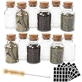 CUCUMI 12pcs 150ml Glass Spice Jars Reusable Glass Spice Bottles Glass Containers with Cork 100pcs Blank Square Stickers 1pcs
