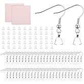 Stainless Steel Earring Hooks 100 Pieces DIY Earring Making Kit, 50 Pcs Earring Hooks with 50 Pcs Clear Silicone Earring Backs and 2 Pcs Polishing Cloth for Jewelry Making