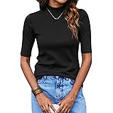 Bluetime Women Tops Half Sleeve Mock Turtleneck Tee Shirts Casual Slim Fit Basic Shirt Blouses