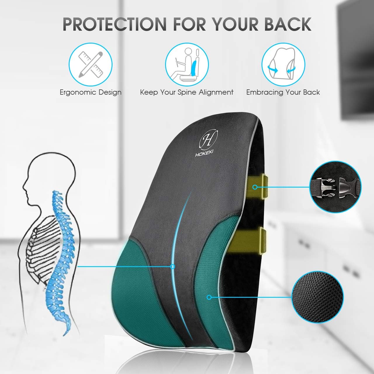 HOKEKI Lumbar Support Pillow, Meets The Ergonomic Memory Foam Lumbar Pillows, Breathable 3D Mesh Back Cushion, Suitable for Car Seat/Computer Chair/Office Chair and Wheelchair (Black): Home & Kitchen