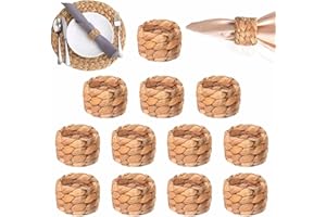 LinamHoz 12 pcs Woven Napkin Rings, Farmhouse Napkin Rustic Rattan Holder for Wedding, Party, Farmhouse, and Daily Dining Use