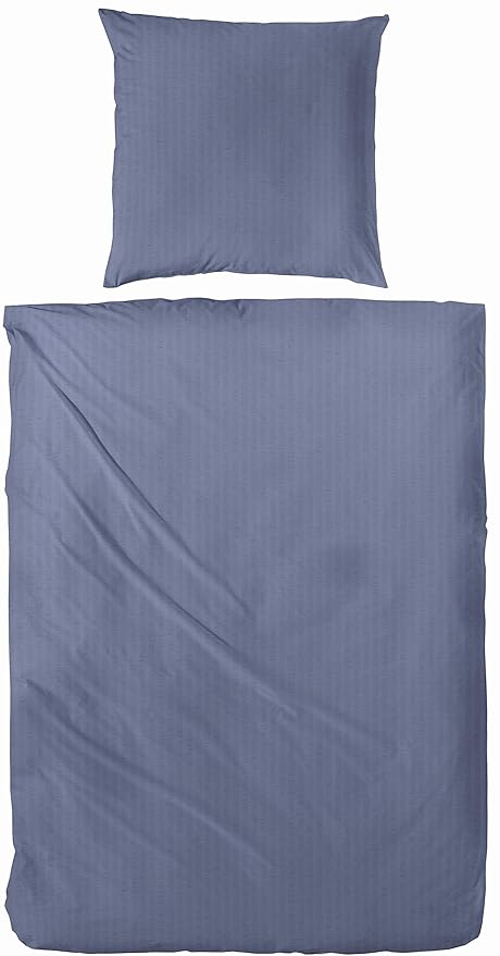 WOMETO Bettwäsche Seersucker 135x200 blau Uni - OekoTex Baumwolle Sommer modern