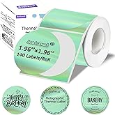 Joatuxul 2 Inch Round Holographic Thermal Labels, Compatible with T50M Pro/M110/M100/M220 and Other 4x6 Thermal Printers for Shipping Barcode & Custom Stickers, 140 PCS/1Roll, Glitter Green