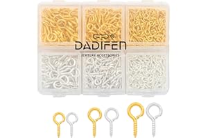 DADIFEN 700pcs 3 Size Small Screw Eye Pins Mini Metal Eye Pins Hooks Eyelets Screw Threaded Screw Eye Pin Pendants for DIY Craft Jewelry Making (Silver+Gold)