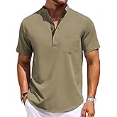 COOFANDY Mens Casual Henley Shirts Summer Short Sleeve T-Shirts Band Collar Beach Hippie Stylish Shirt