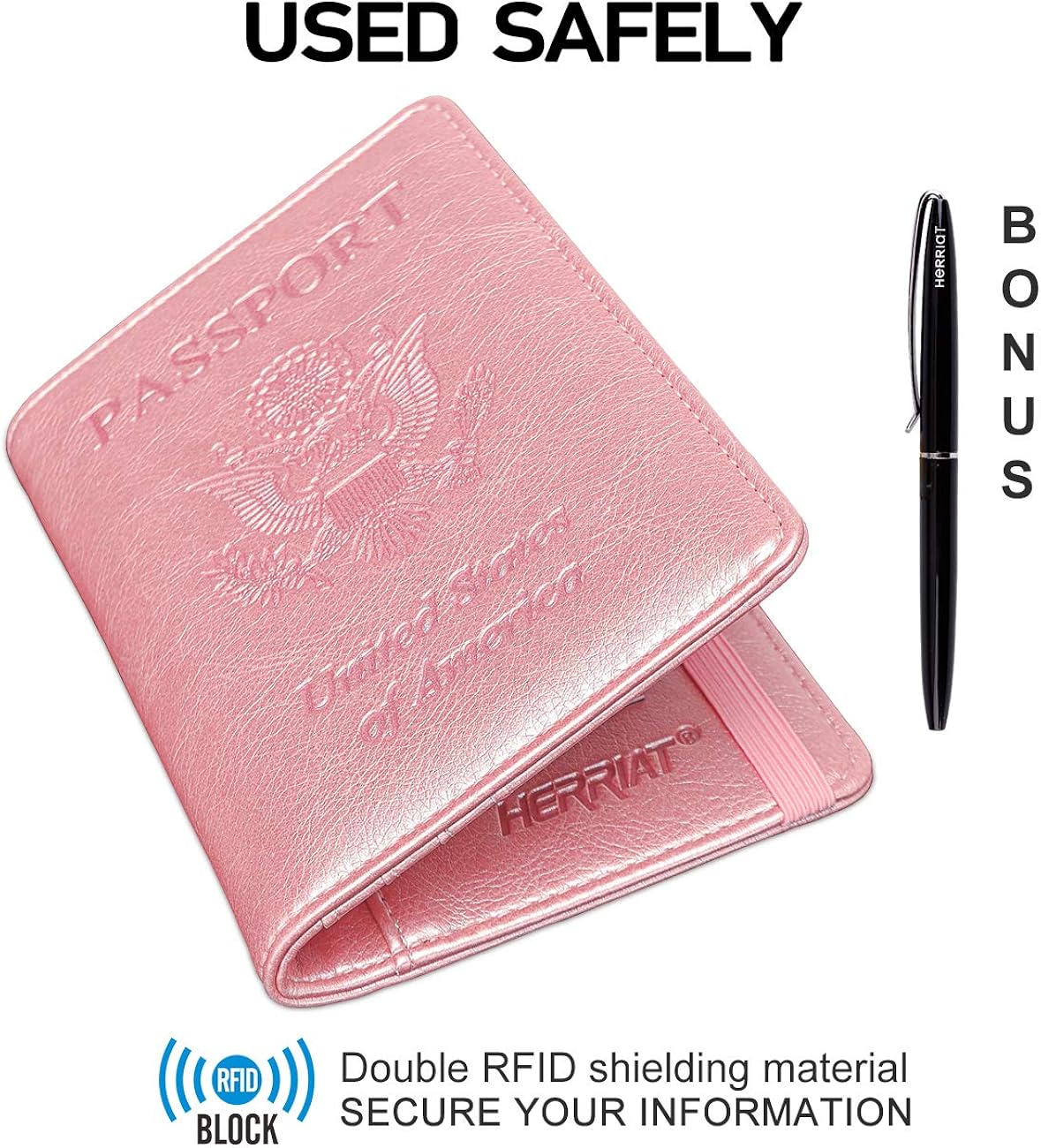  | HERRIAT Leather Passport Holder Cover Case RFID Blocking Travel Wallets Card Case for Women Men(Rose Gold) | Passport Covers