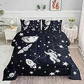 Datura home Kids Comforter Set Astronaut Space Rocket Printed Pattern Quilt Bedding Set with 1 Comforter and 2 Pillowcases for Girls Bedroom All Season(Space Rocket Queen), Queen 90x90inches