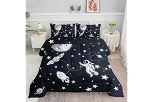 Datura home Kids Comforter Set Astronaut Space Rocket Printed Pattern Quilt Bedding Set with 1 Comforter and 2 Pillowcases for Girls Bedroom All Season(Space Rocket Twin), Twin 68x86inches