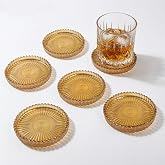 Modern Minimalist Amber Round Glass Coaster Set, 5 Pieces, Durable Glass Material, Suitable for Coffee Cups, Tea Cups, Wine Glasses, Beverage Cups and Scented Candles