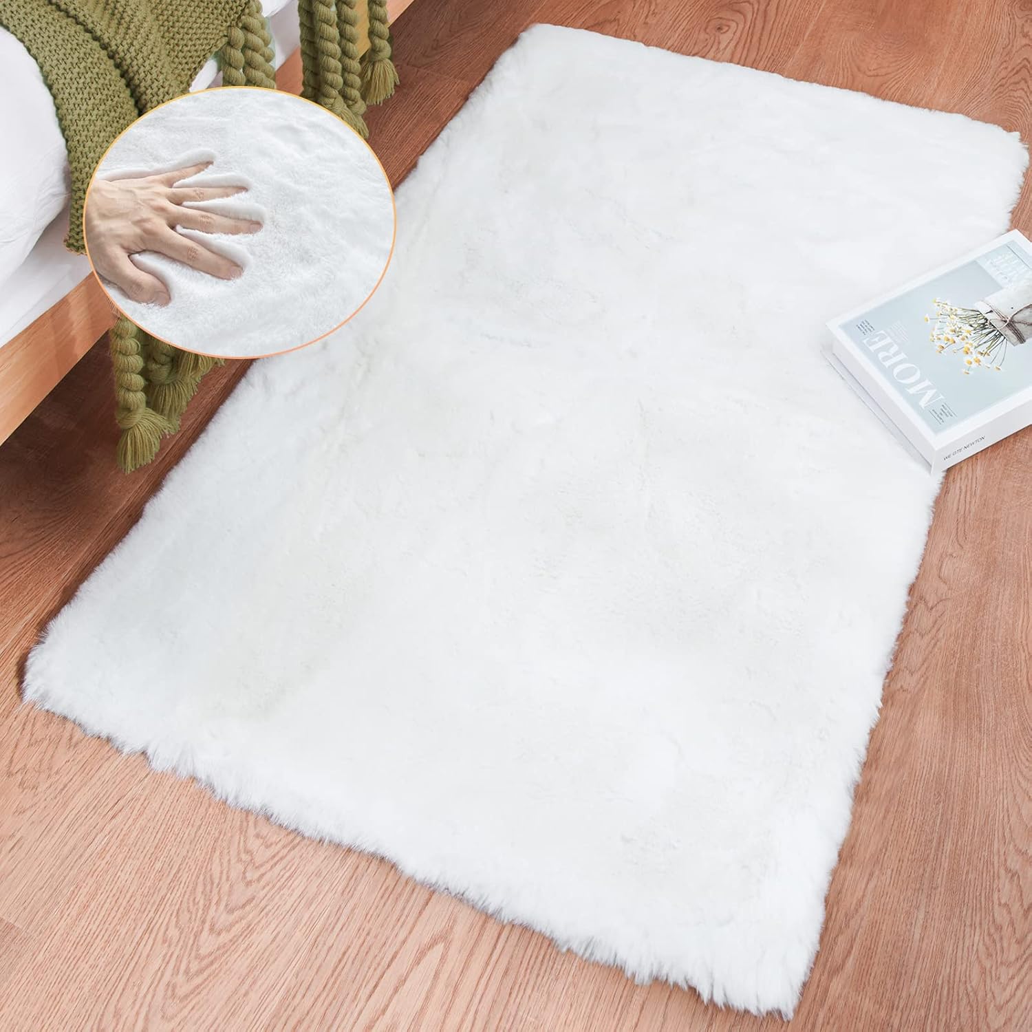 Rugs, Pads & Protectors - ORINOVA White Faux Bunny Fluffy Fur Rug Washable Area Rugs for Living Room Nursery Rugs for Bedroom 2x3 Rectange Rug Cute Home Décor