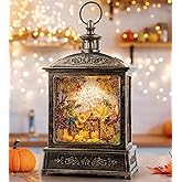12.5'' Fall Snow Globe Lantern - Scarecrow and Turkey Lighted Water Lantern with Swirling Glitter Fall Decorations for Home, Thanksgiving, Autumn Harvest Fall Decor