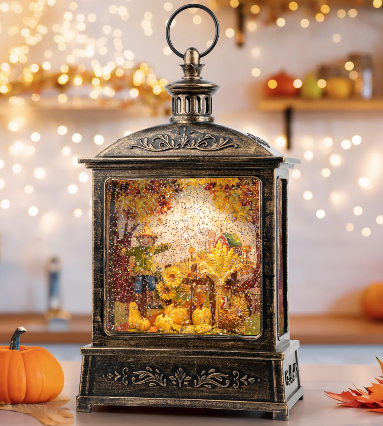 Photo 1 of **UNTESTED**
12.5'' Fall Snow Globe Lantern - Scarecrow and Turkey Lighted Water Lantern with Swirling Glitter Fall Decorations for Home, Thanksgiving, Autumn Harvest Fall Decor