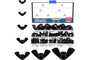 Glarks 110Pcs 7 Sizes Black Wing Nuts Assortment Kit, M3, M4, M5, M6, M8, M10, M12, High Strength Nylon Butterfly Nuts, Wing 