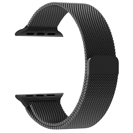 Robustrion Stainless Steel Mesh Milanese Loop Strap with Adjustable Magnetic Closure iWatch Band for Apple Watch Series 3/2/1 - (42mm) Black